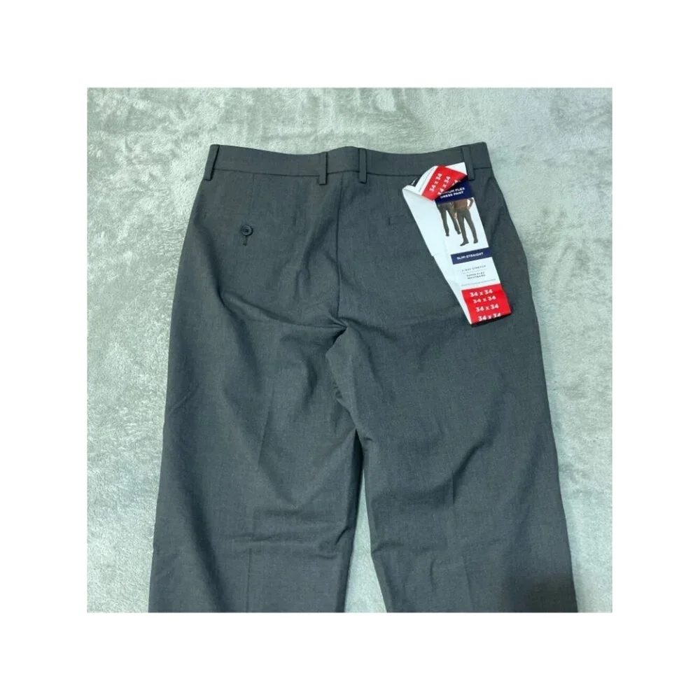NWT Haggar Men's Pants 34x34 Dark Gray Flex Slim-Straight Dress Pants